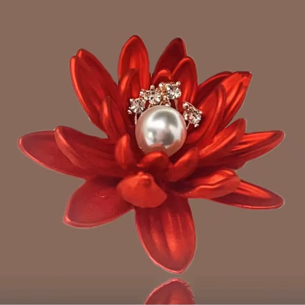 Red Floral Pearl Brooch
